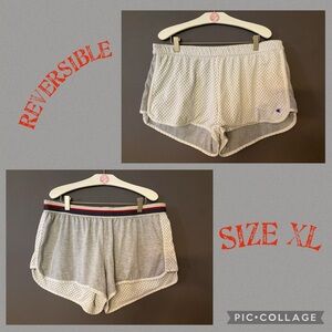 CHAMPION WOMENS REVERSIBLE MESH & COTTON WHITE & GRAY LOGO ATHLETIC SHORTS XL